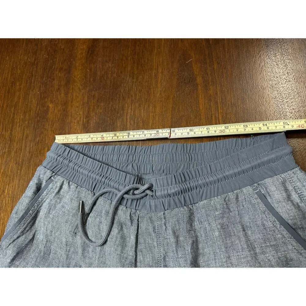 Athleta Linen Pants Drawstring Waist Gray Women 10 Lounge Athleisure Light Comfy